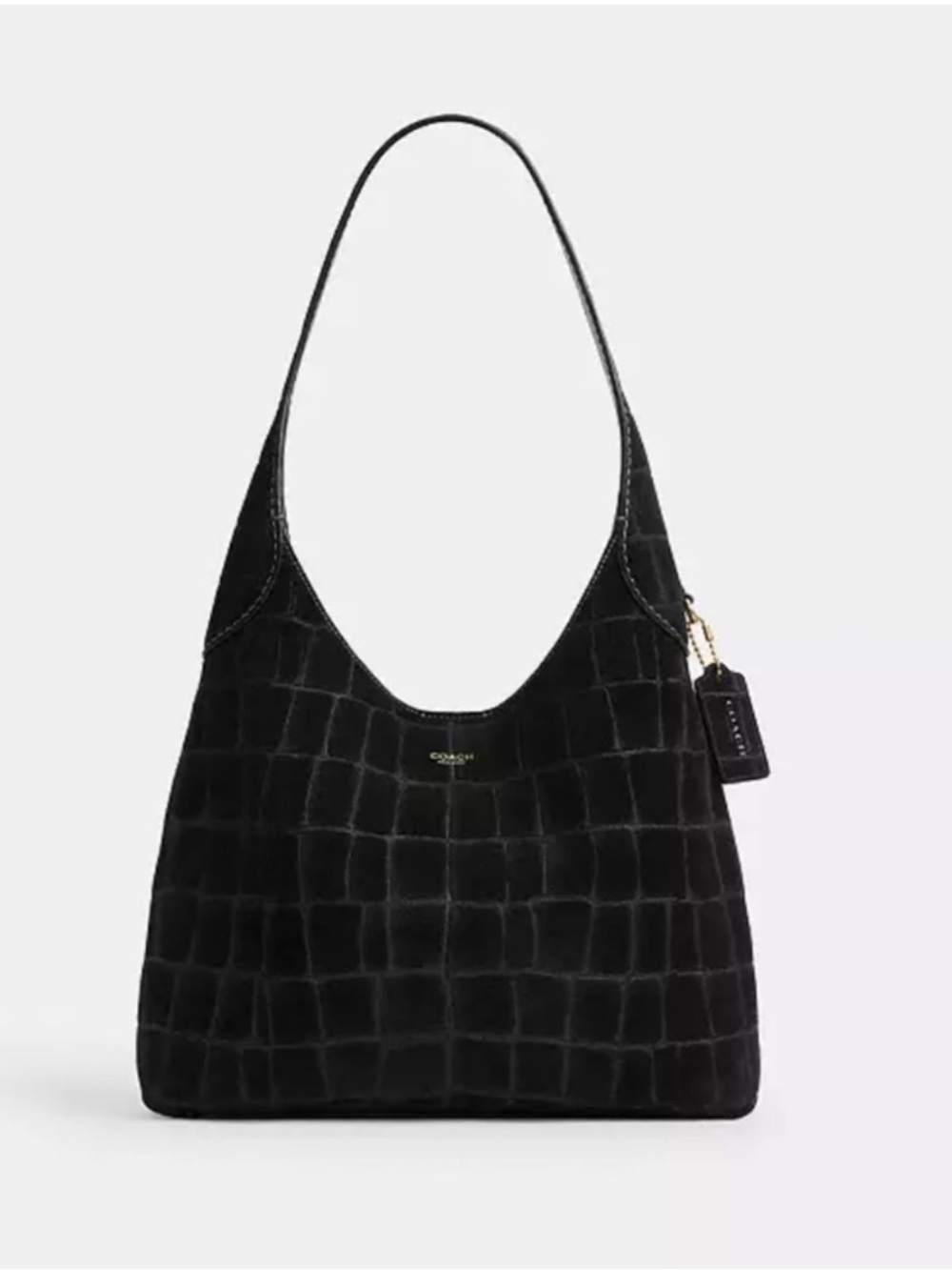 Coach Black Croc-Embossed Suede Shoulder Hobo